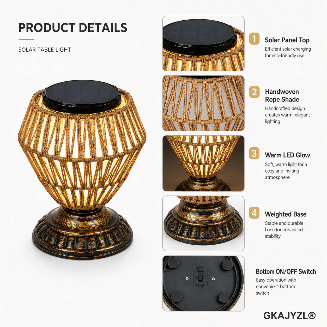 GKAJYZL-W02(Diamond style) Woven Solar Table Lamp — view 3