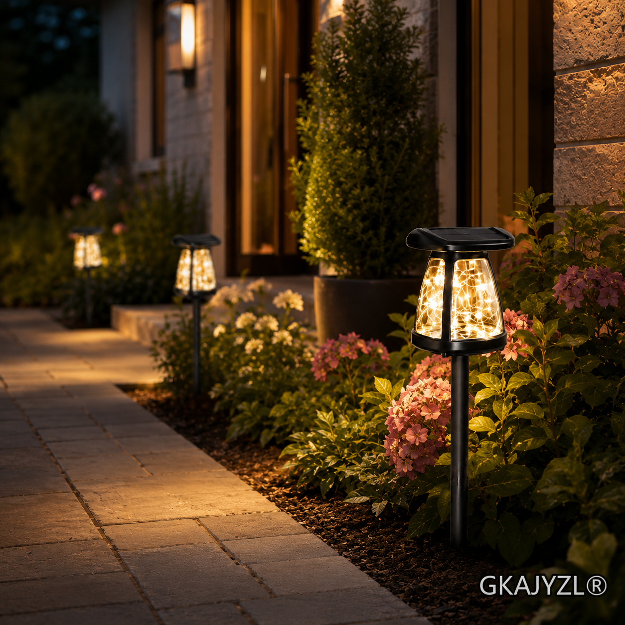 GKAJYZL168 Solar Pathway Lights, Decorative Outdoor Garden Lights with Warm White Glow