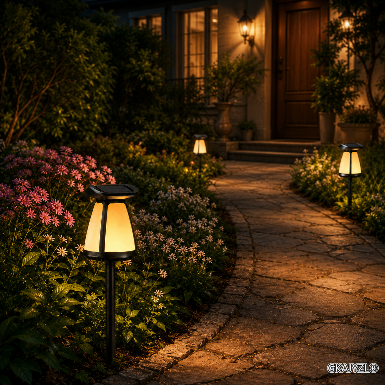 GKAJYZL168-Intelligent Solar Flame Pathway Lights, Outdoor Garden Lights with Warm Glow