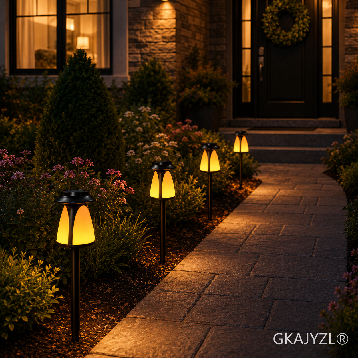 GKAJYZL169 Solar Flame Pathway Lights, Outdoor Garden Lights with Round Cap Design