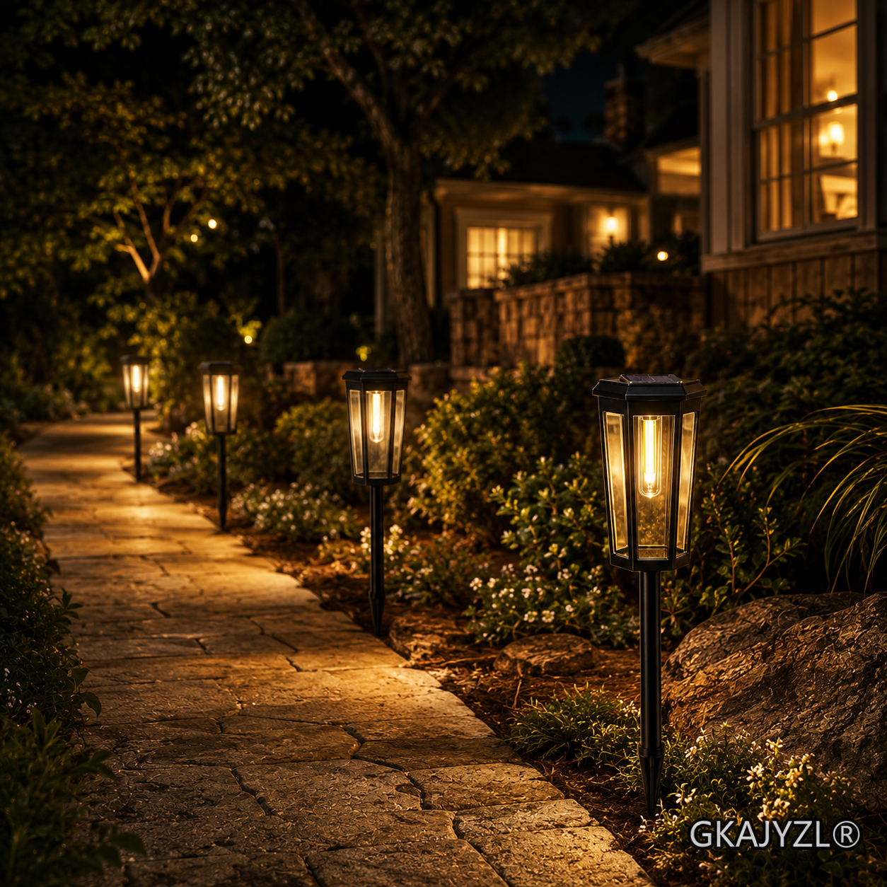 GKAJYZL019 (Hollowed style) Solar Pathway Lights, Outdoor Garden Lights with Twinkle Warm Glow