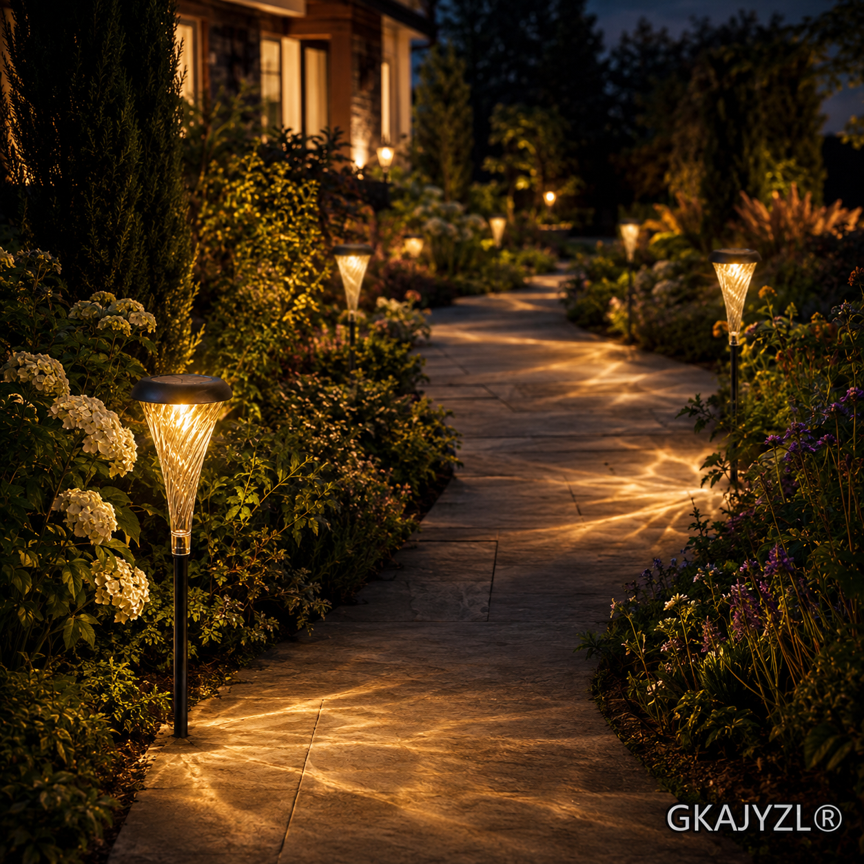 GKAJYZL003 Solar Pathway Lights, Outdoor Garden Lights with Warm and RGB Glow