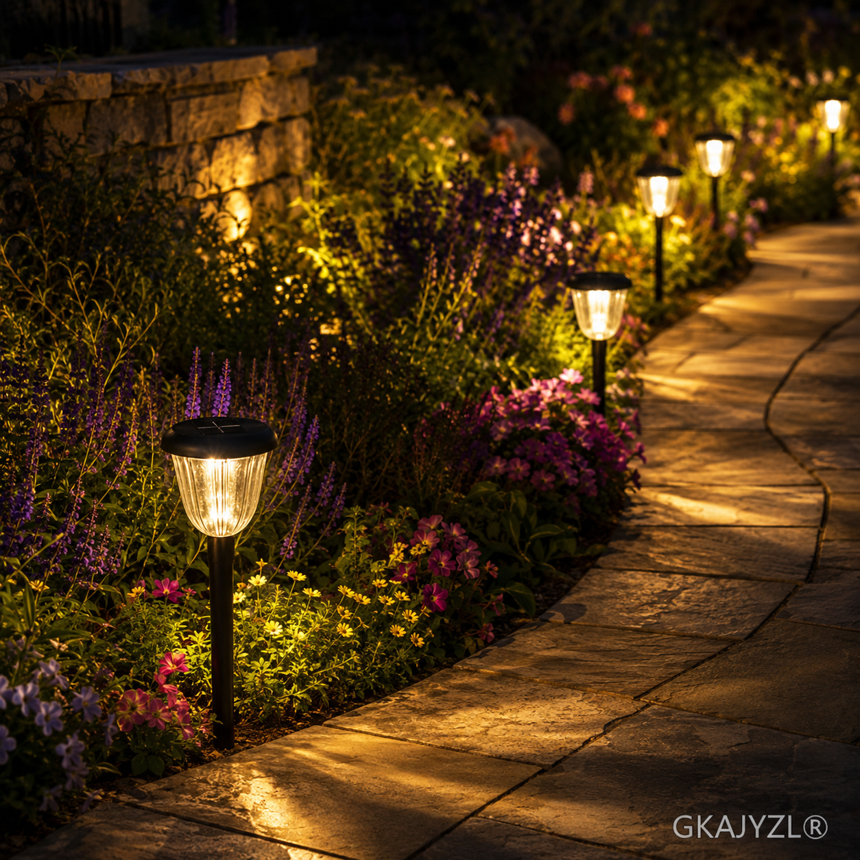 GKAJYZL003 Solar Pathway Lights, Outdoor Garden Lights with Tulip-Inspired Design