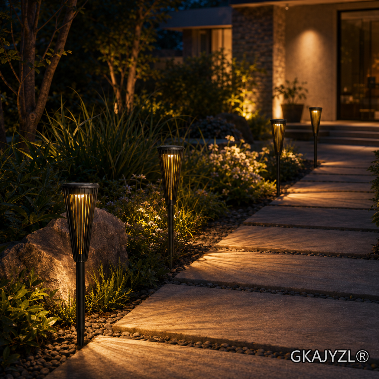GKAJYZL129-B Solar Pathway Lights, Outdoor Garden Lights with Warm and White Modes