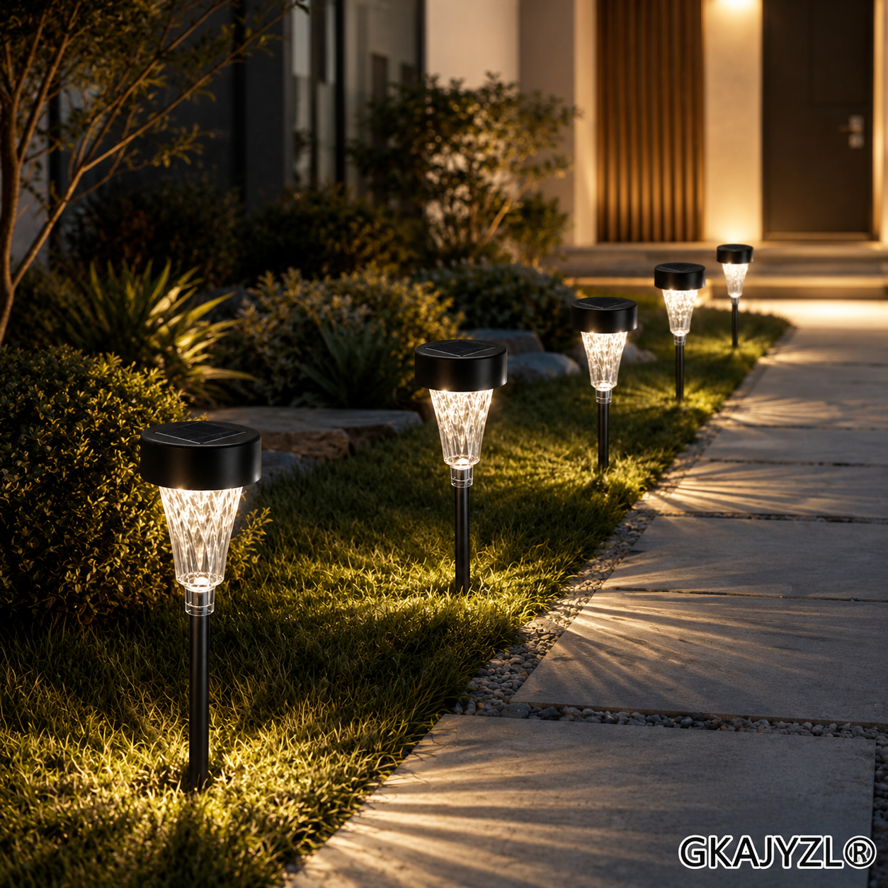GKAJYZL001 (Vertical strip style) Solar Pathway Lights, Outdoor Garden Lights with Vertical Stripe Shade