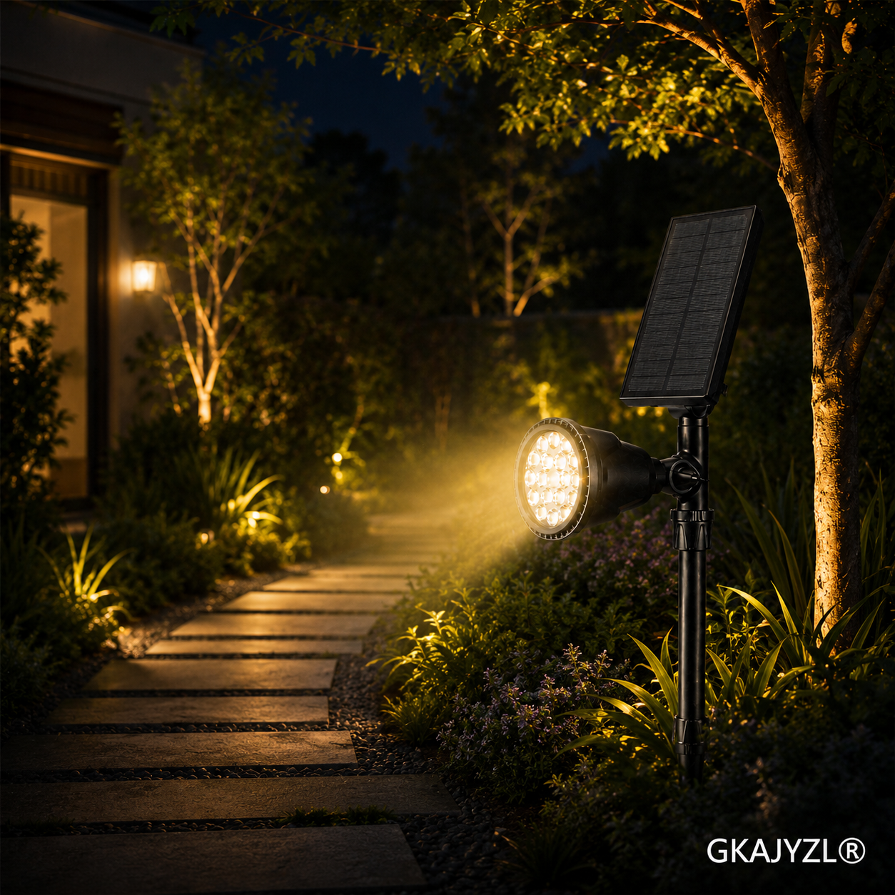 GKAJYZL1316(Induction style）Solar Motion Sensor Spot Light, Outdoor Landscape Spotlight with Adjustable Panel