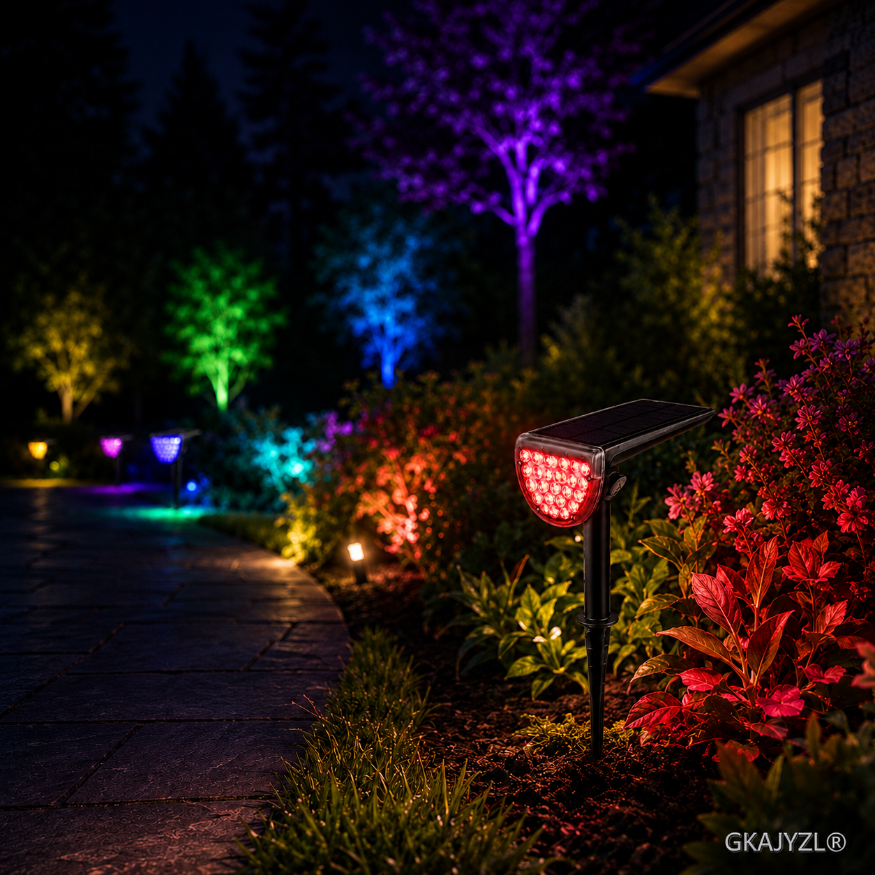 GKAJYZL-L08-7 Solar RGB Spot Light, Outdoor Landscape Spotlight with 7 Colors