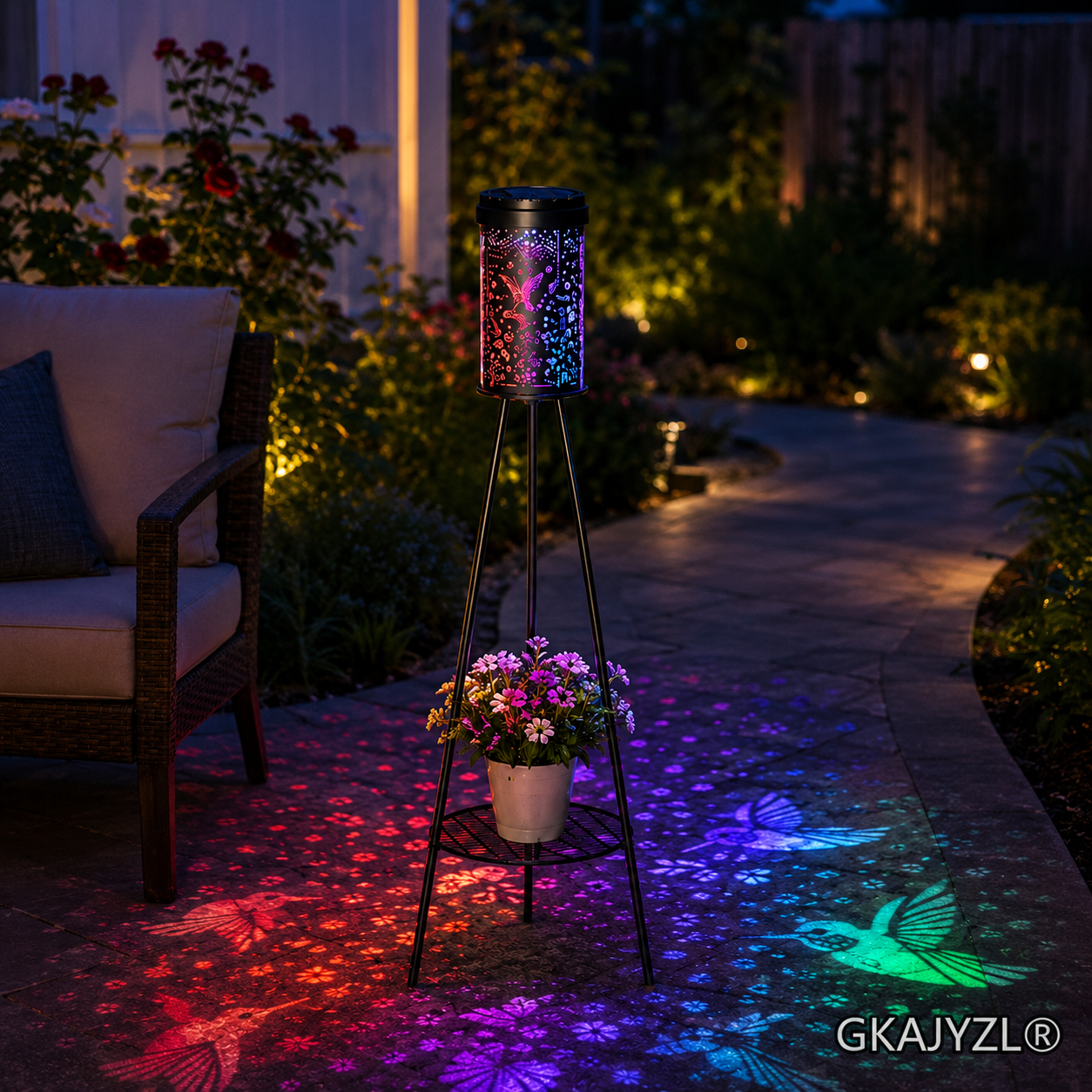 GKAJYZL-W01-104 Solar RGB Hummingbird Floor Lamp