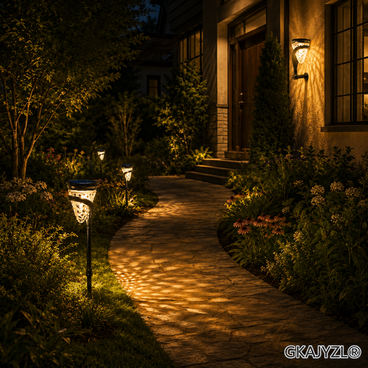 GKAJYZL007 Solar Pathway Lights, Outdoor Garden Lights with Shadow Pattern Glow