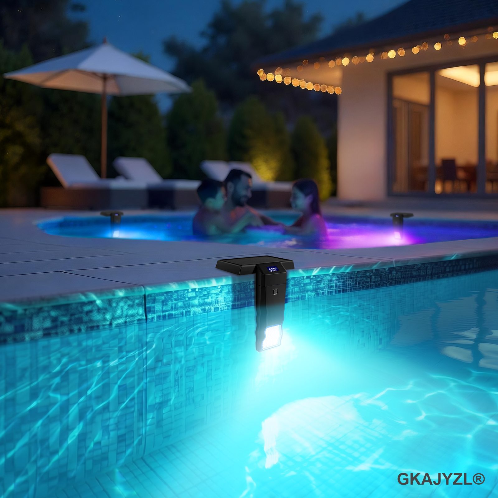 GKAJYZL179 Solar Pool Light, Square RGBW Pool Wall Light with Water Temperature Display & Remote Control — view 2
