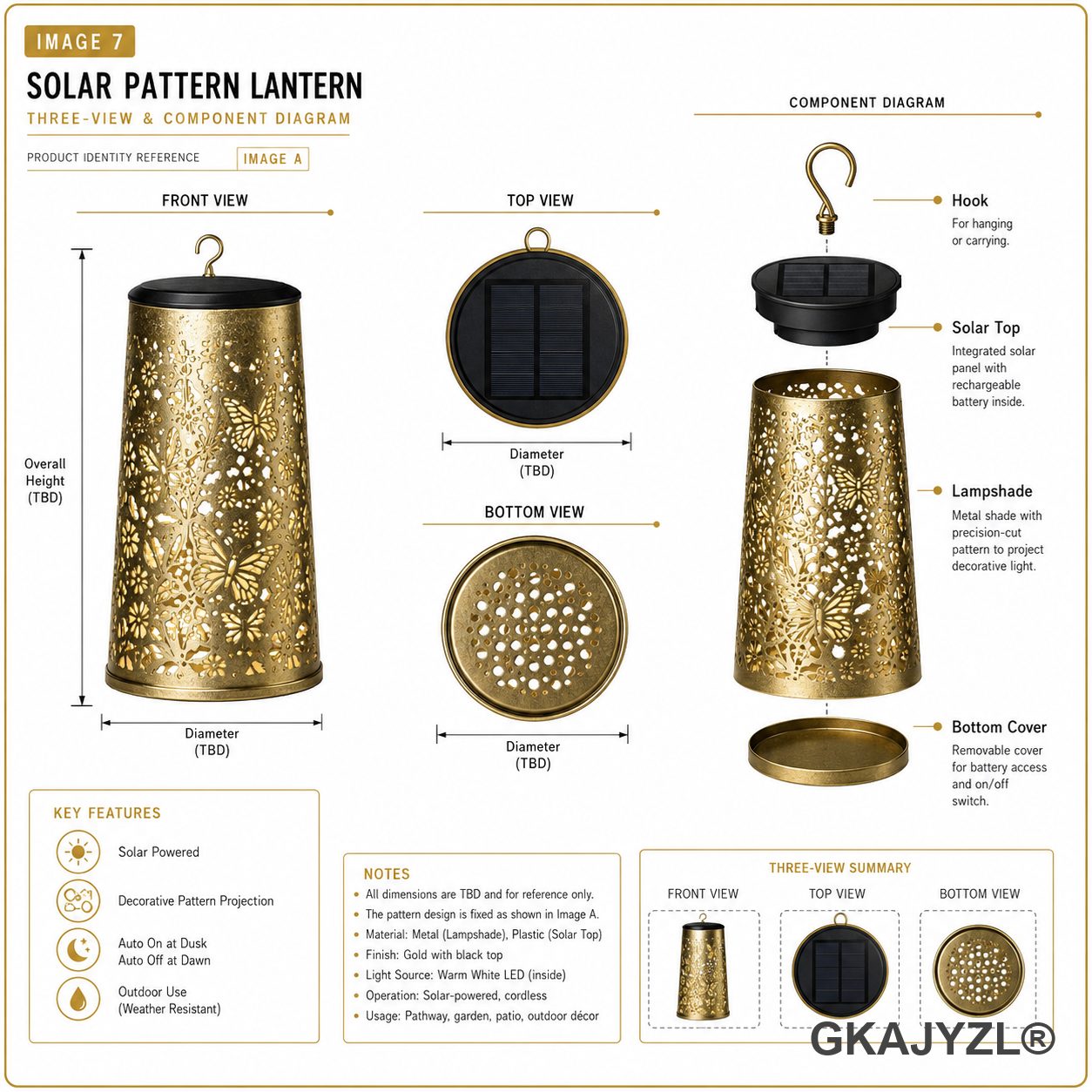 DS128(Hummingbird-patterned style) Solar Hummingbird Pattern Lantern — view 3
